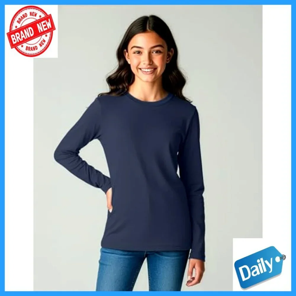 Girls Long Sleeve Cotton Tee 4-Pack Athletic Fit Youth Sizes 6-16
